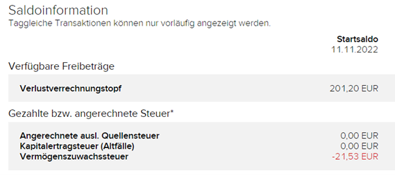 In seinem Flatex Konto sieht man den Verlustverrechnungstopf.